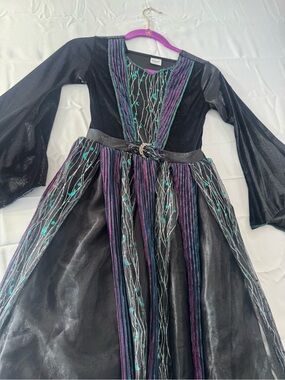 Spirit Halloween Girls Medium Black Witch Costume Dress Purple and Teal Accents